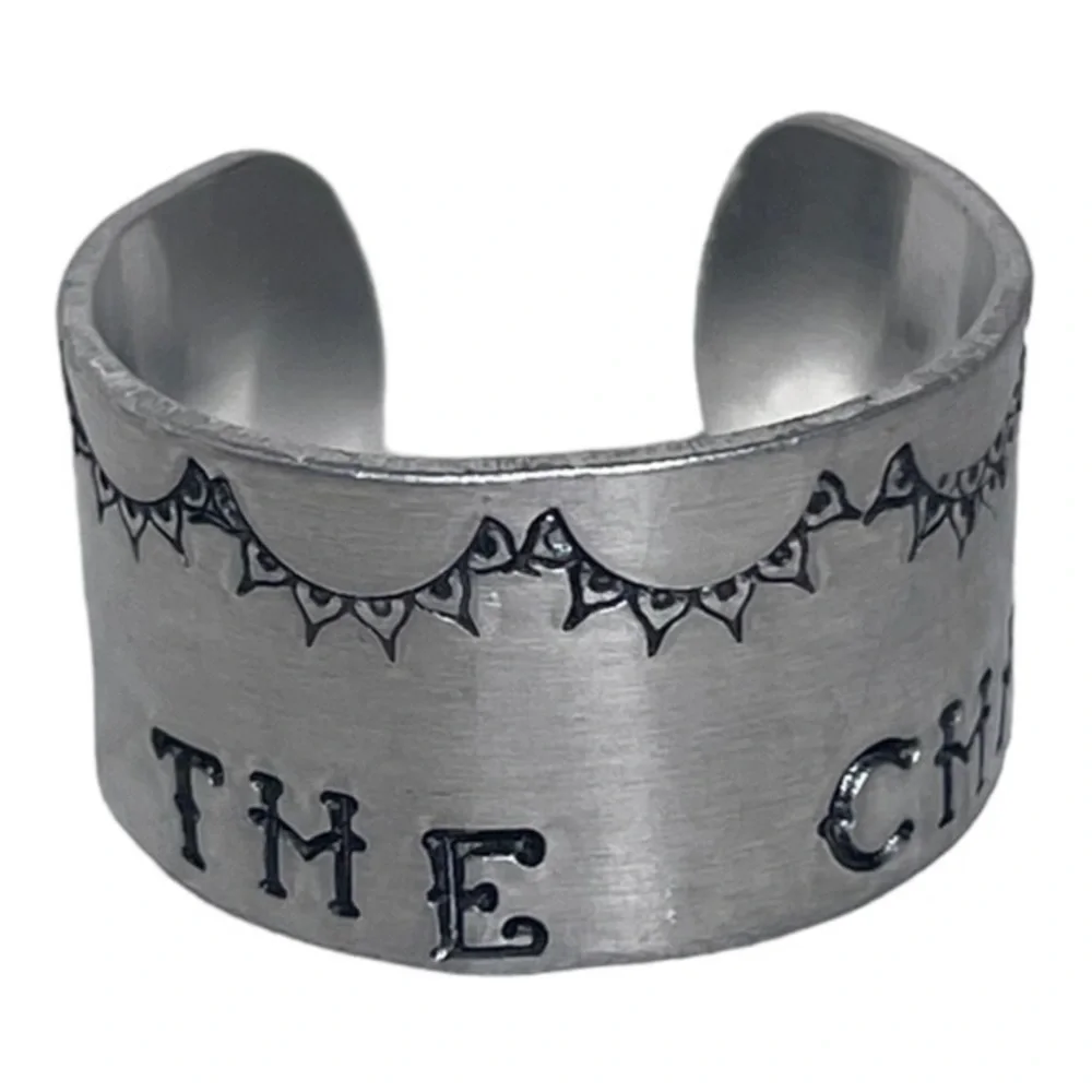 Handmade 9/10 stamped change  silver hypoallergenic adjustable wide cuff ring‎